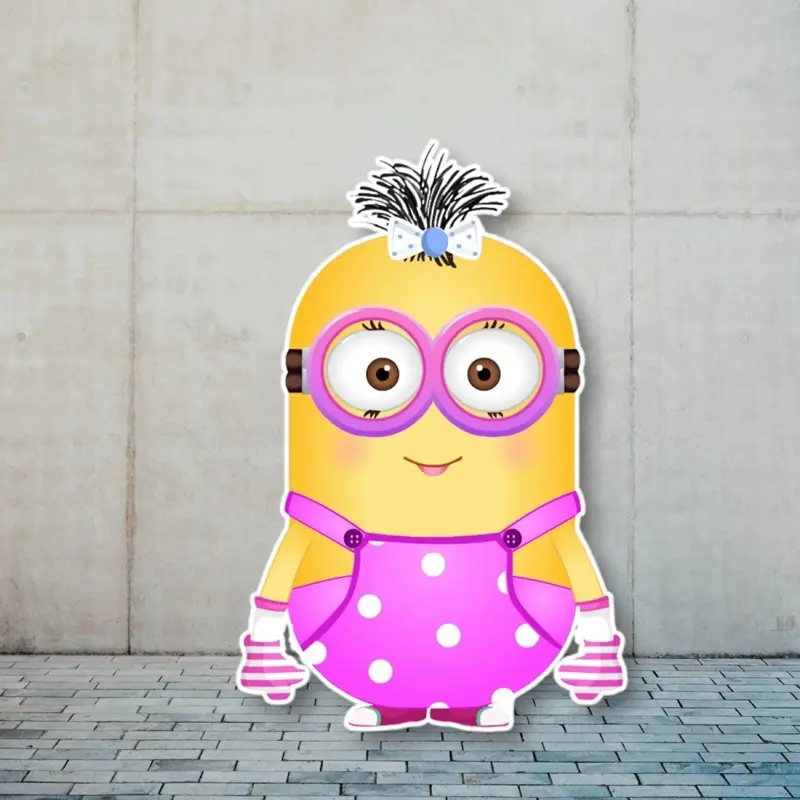 Minions Girl Cutout Party Prop Backdrop Centerpieces for Girl Birthday Party Decor with Pink Outfit and Bow