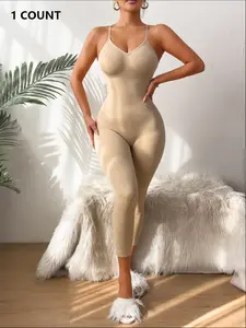 Women's Seamless Long Cami Bodysuit, Shapewear, Elegant Fashion Design, Perfect for Daily Wear, Regular Length One-Piece Pants