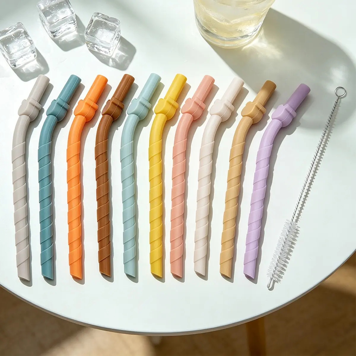 10pcs Reusable Silicone Straw Set with Cleaning Brush, 6.1inch Long, Soft & Flexible, Ideal for Bubble Tea, Beverages, Juices, Drinking Straws, Bubble Tea Straws