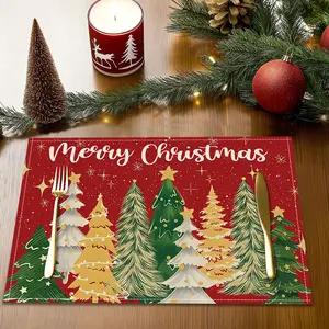 4/6pcs Christmas decorative placemats, butterfly tie star Christmas tree design winter table mats, Christmas tree forest printed table anti slip insulation mats, truck Christmas tree pattern plate mats, coasters, party restaurant desktop decorations