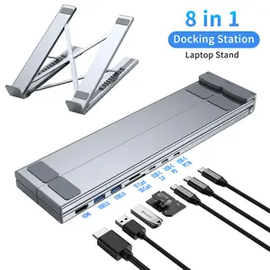 Mukiya Multiple USB C Laptop Docking Station Stand, 8-in-1 USB C Hub with 4K HDMI, 2 USB 3.1, PD 100W, Universal Docking Station for MacBook/Dell/HP/ASUS/Lenovo,Multiple transmission methods to meet your needs