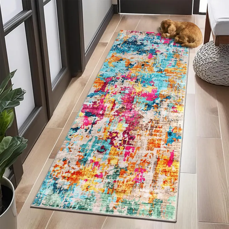 2x6 Washable Area Rug, Soft Colorful Modern Abstract Rug for Bedroom, Living Room, Dining Room & Office, Low Pile Non-Slip Boho Design (Multi)