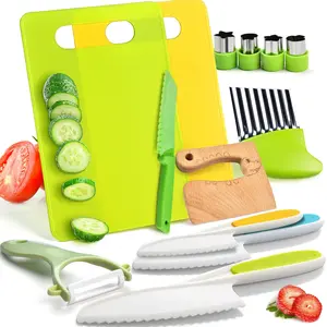 Toddler Safe Knife & Plastic Cutting Board Set, Fun Learning Style, Neat Storage Easy Access, Suitable for Preschool Kitchen Education, Kitchen Play Set