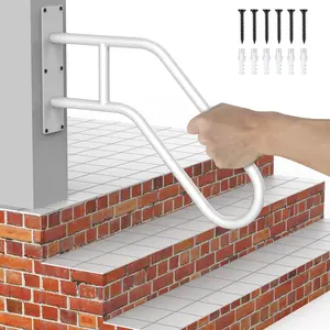 1 upgraded staircase handrail suitable for steps 1-3, curved handrail suitable for outdoor steps, wall mounted staircase handrail U-shaped safety handrail with 2 anti slip crossbars, suitable for garage, porch, garden, courtyard, terrace, easy to install