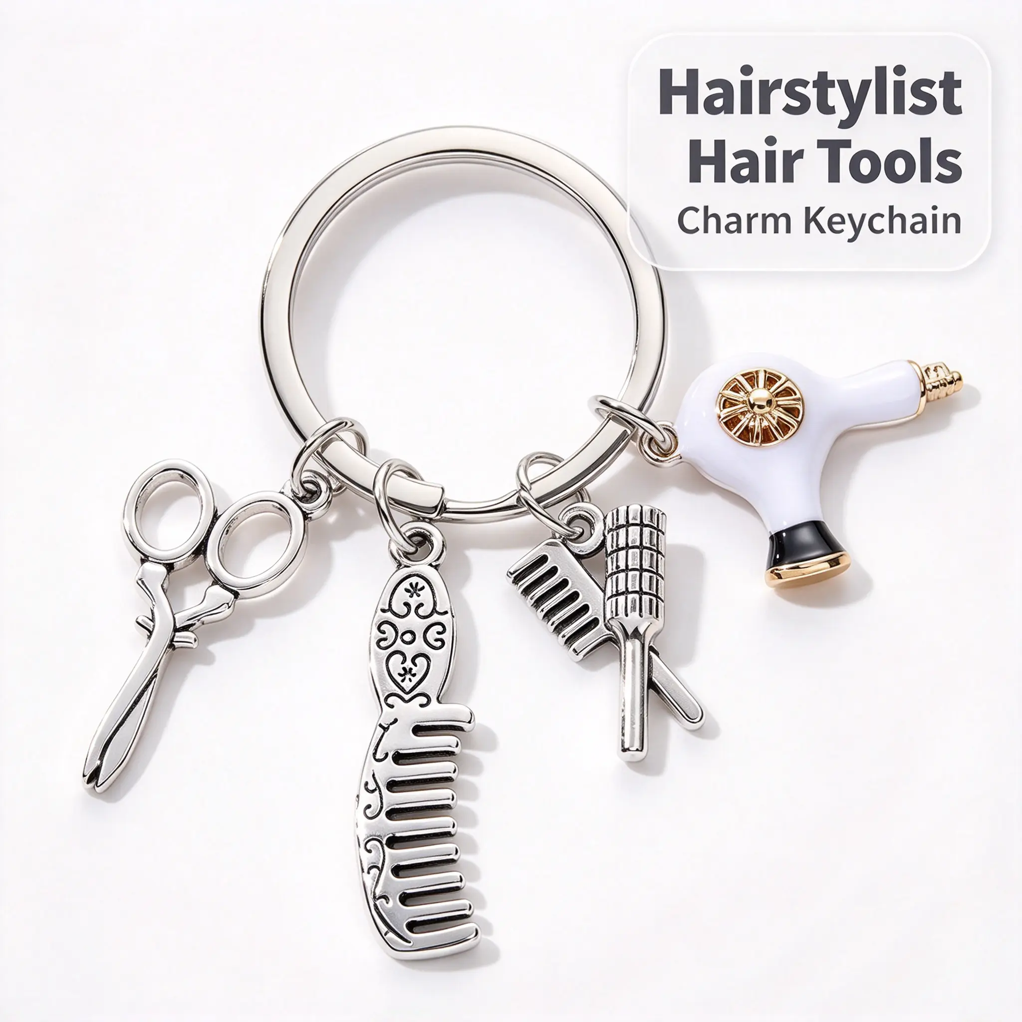 Haircare Keychain with Scissors Comb and Hairdryer Charms for Stylish Accessories