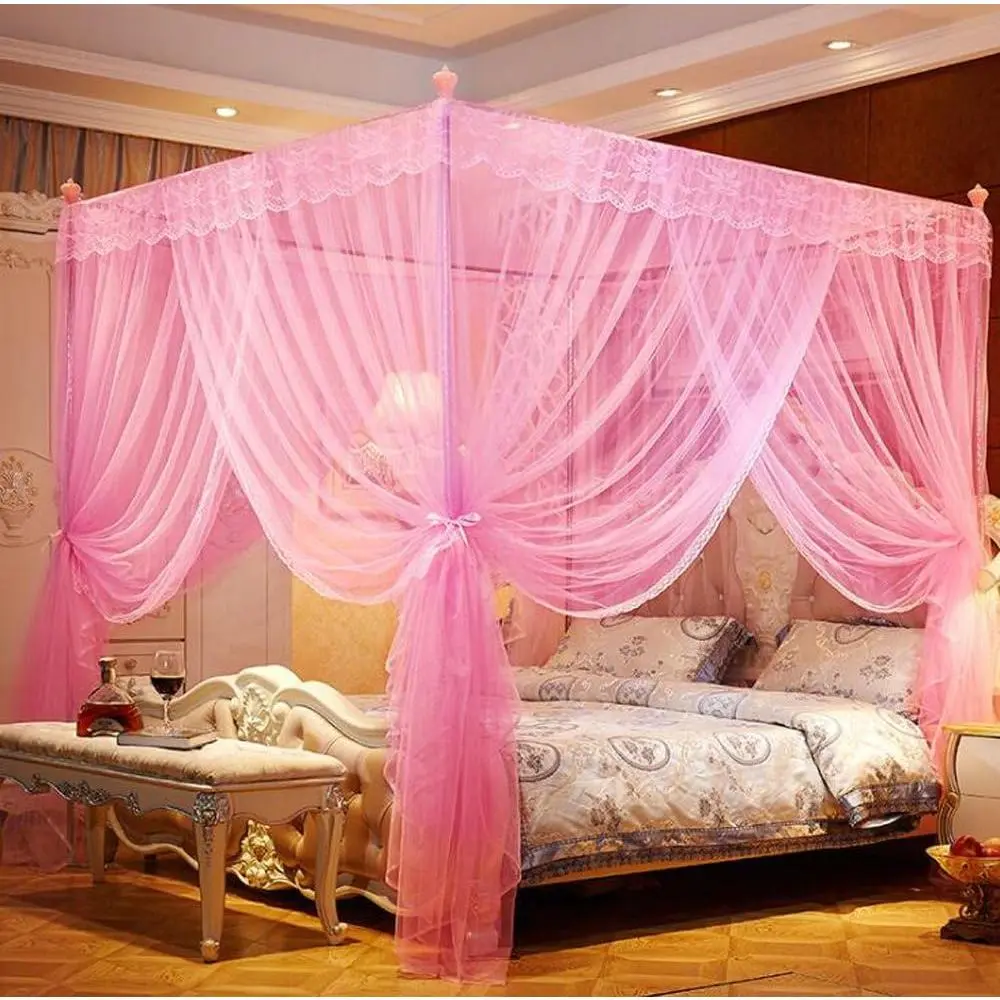 4 Corners Bed Curtains Bed Netting Canopies (Twin, Pink)
