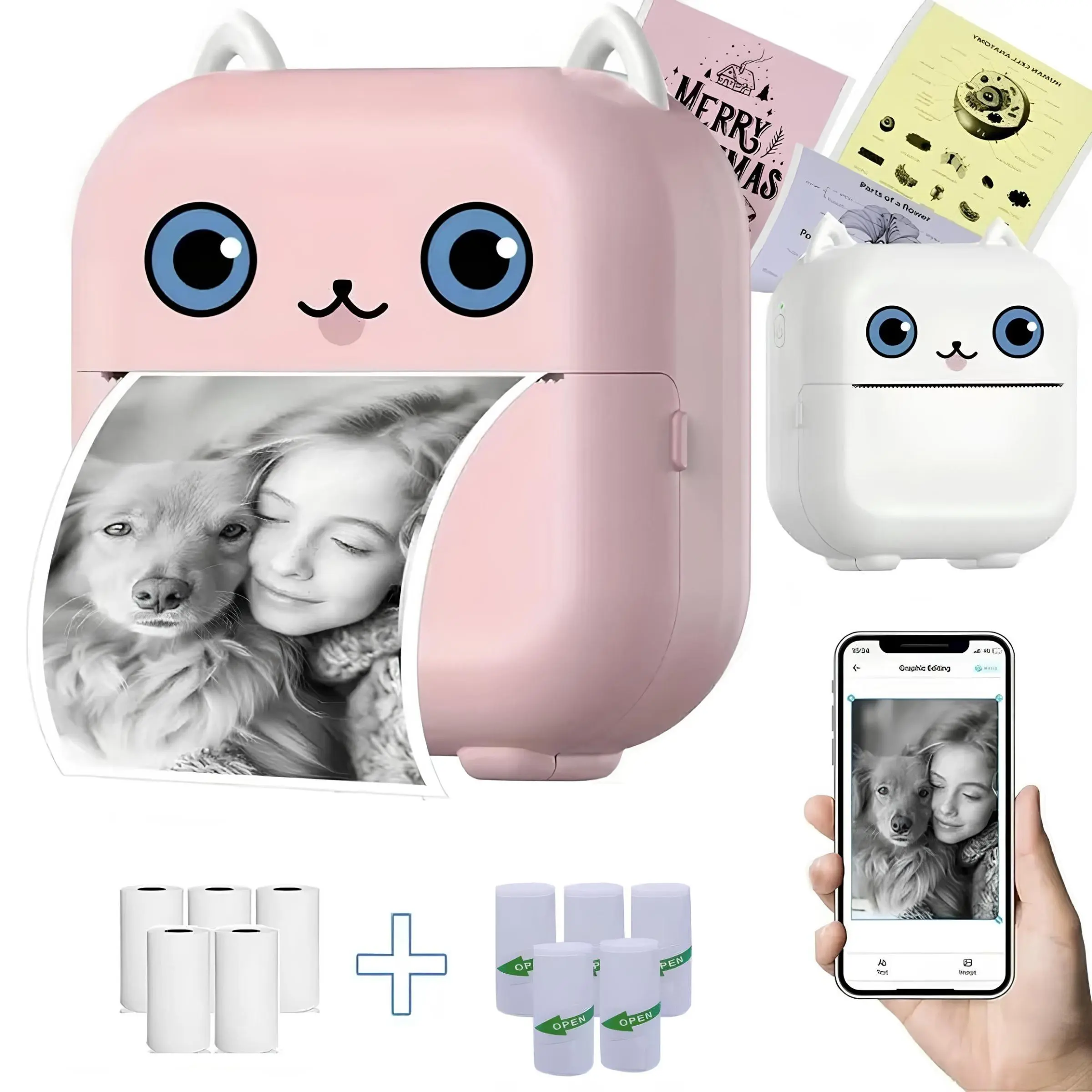 Portable Mini Printer, Inkless Printer, Inkless Mobile Printer, Portable Photo Printer with Print Paper, Bluetooth-compatible Label Printer for iOS & Android, Photo Sticker Printer, Office Accessories, Wireless Portable Printer, Inkless Travel Printer
