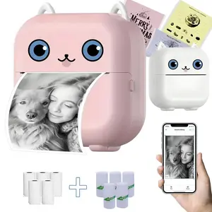Portable Mini Printer, Portable Photo Printer with Print Paper, Bluetooth-compatible Label Printer for iOS & Android, Photo Sticker Printer, Office Accessories