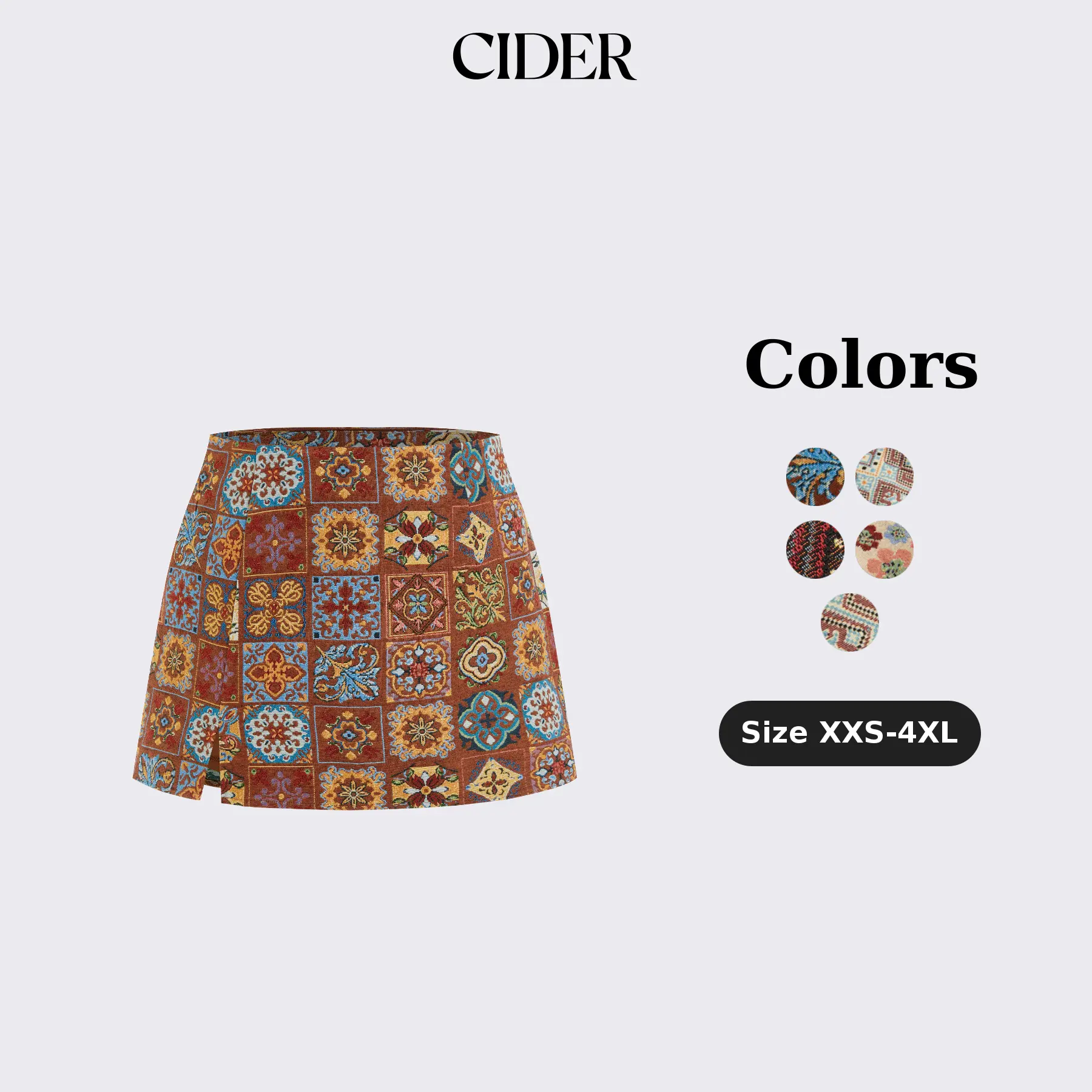 Cider Women's Floral Jacquard Low-Rise Mini Skort, Casual Summer Bottoms with a High Split Side Hem, Skirt, Bottom, Fitted, Lady