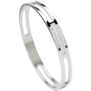 6/8mm Gold/Silver Color Bangle Hollow Stainless Steel with Rhinestone Bracelets