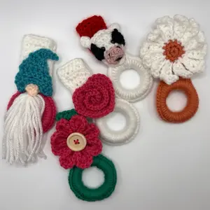 Handmade Crochet Towel Holders - Kitchen or Bathroom Hanging Ring with Adorable Gnome & Flower Designs