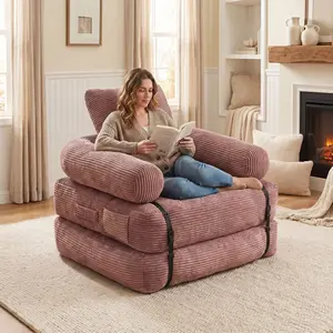 Velvet Foldable Sofa Bed, Multi-Functional Convertible Sleeper Chair, Deep Seating Lazy Sofa for Gaming, Reading & Sports Watching, Space-Saving Single Bed for Living Room & Guest Room