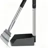 Pet Waste Pickup Tool 2-Piece Set - Adjustable >37" Length Rustproof Snap-Lock Interlocking Long Handle Durable Plastic Kit with 1 Rake, 1 Shovel, Nonstick Hose-Off Cleanup for Grass/Dirt/Gravel Surfaces, Easy to Clean
