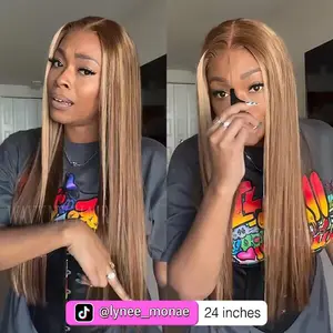 Wavymy Pre-cut Lace Wear Go 4/27 Honey Blonde Highlight Color Glueless Wig 4x6 Lace Closure Preplucked with Natural Hairline Wig