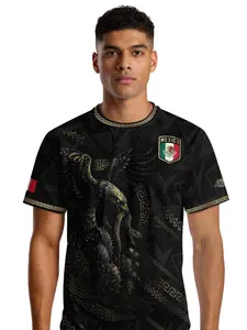 Mexico Soccer Jersey Aztec Eagle and Serpent Design, Sporty Style Long Fitted Shirt, All Seasons Animal Print Clothing, Men