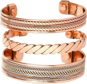 Copper Bracelet Tibetan Style. Hand Forged with Solid and High Gauge Copper Jewelry Cuff for Women Men. Combo of Different Designs