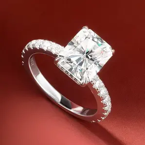 Luxury 925 Sterling Sliver 4CT Radiant Cut Full Moissanite Ring (Size 5-9)