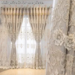 European Custom Double Layer Thick Embossed Lace Window Curtain, Full Light Blocking, High-End Fabric Sheer, Ready Made for Living Room Bedroom