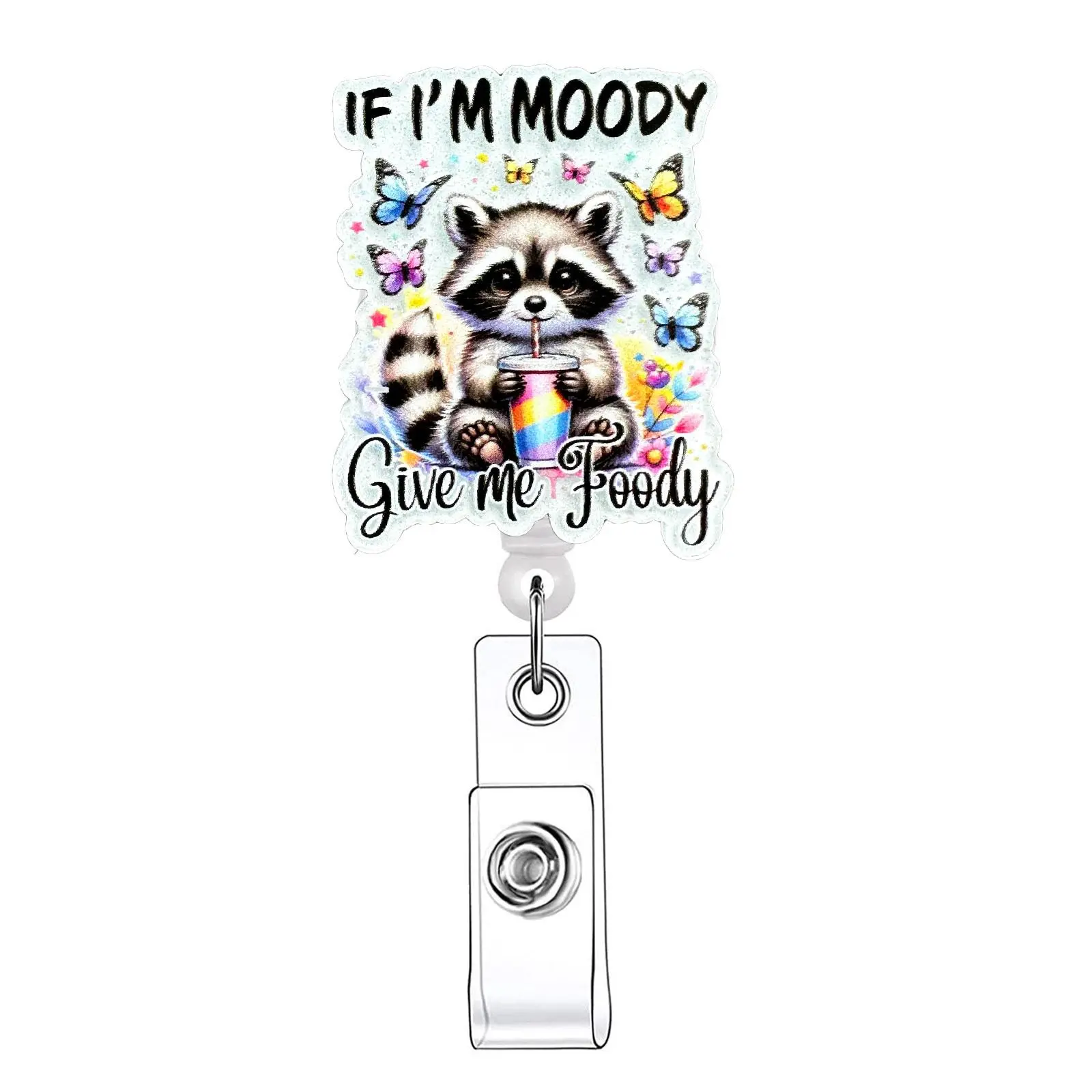 Cartoon Raccoon Pattern Retractable Badge Reel, 1/20pcs Acrylic ID Holder with Clip, Badge Buddy Nursing, Identification Badges & Supplies for Nurse, Doctor, Student & Office Staff, Badge Accessories