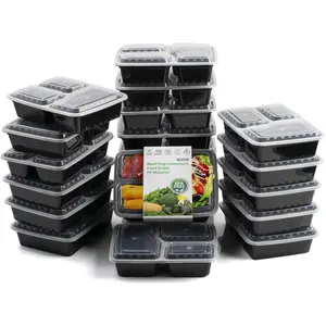 SJPACK Meal Prep Containers 3 Compartment with Lids, 20 Pack Food Storage Bento Box 36 oz Plastic Lunch Box Stackable, Reusable, Microwaveable & Dishwasher Safe Kitchen Utensils Cover Rack