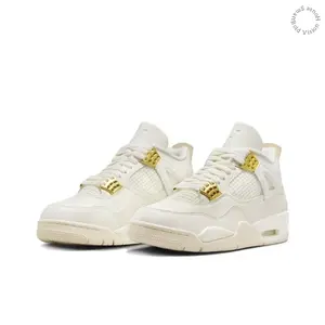 White and Gold 4 Retro Mid-Top Sneakers for Breathable Mesh Leather Cushioned Casual Shoes Summer Versatile Trendy Footwear