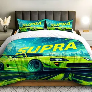 3PCS Duvet Cover Set, 1 Duvet+2 Pillowcases(Without filler), Car Racing Sport Bold Dynamic theme, New Year bedding set, Vibrant Fast Car Print Suitable for decoration bedroom, living room, dormitory, guest room.