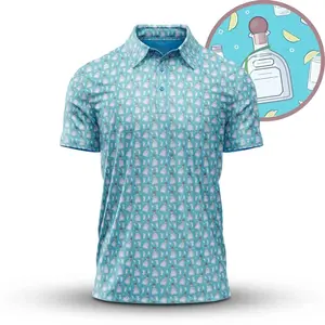 Bogey Bros Men’s Tequila Bottle Print Golf Polo Shirt Lightweight Breathable Summer Casual Wear
