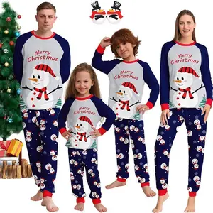 2025 Xmas Snowman Letter Print Christmas Pajamas Mother-kids Boys Girls Baby Family Matching Sleepwear T Shirts Pants Pajama Set