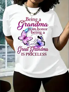 Women'S Grandma T-Shirt - "Being a GRANDMA Is an Honors, Being a Great Grandma Is Priceless" Quote & Butterfly Graphic, Comfort Fit Men'S Tee, Crew Neck Tee, Ultra Soft, Breathable, Moisture Wicking, Casual Summer Tee, Must-Have Fashionable Tee