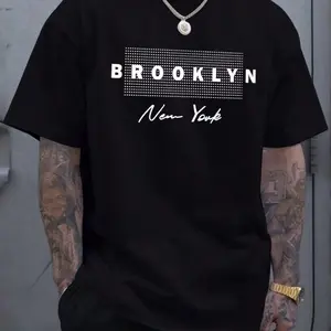 Men's Fashion Print T-shirt, Menswear Casual Top with Spandex-Polyester Fabric