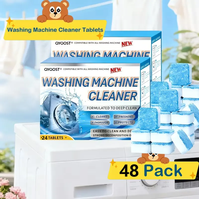 48PCS Washing Machine Cleaner Tablets - for A 12 Month Supply. Compatible with HE, Top & Front Load. Easily Removes Residue, Grime, And Odors. Septic Safe