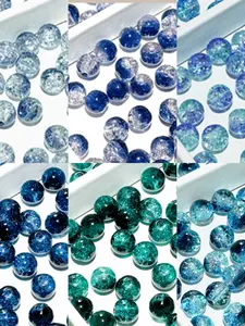 Blue Tears 10mm Blue Ice Crushed Flower Premium Glass Beads DIY Jewelry Making Supplies, Round Glass Beads for Bracelet Necklace Accessories, Bead Assortment