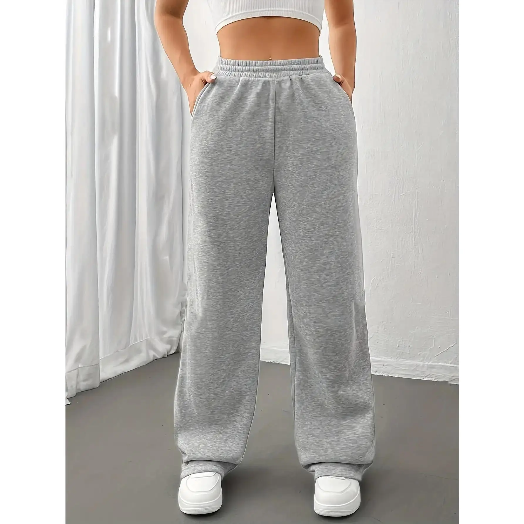 Girls Teens Casual Baggy Sweatpants Joggers Pants Outdoor Street Pocket Trousers Sports Pants Wide Leg Elastic Waist Pants Pull On Fleece Athletic Ages 8-16 Years