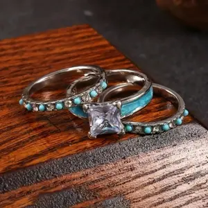 Simple style engagement ring with blue turquoise stone for women to wear everyday