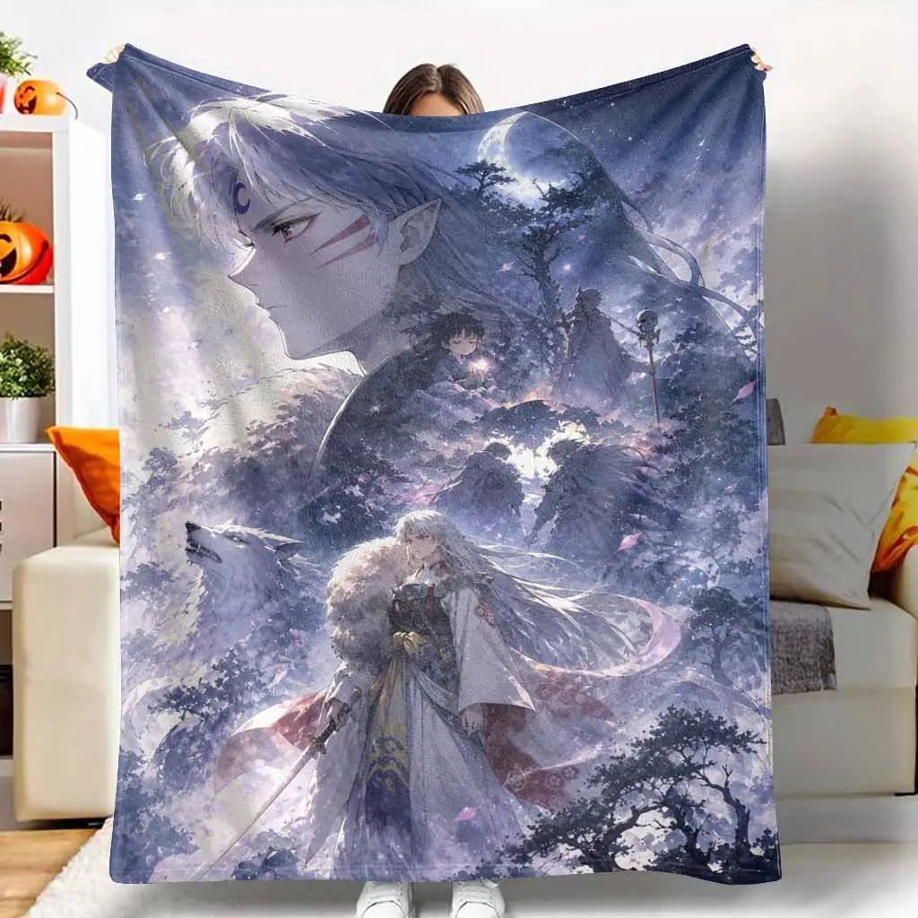 Anime Fantasy Character Flannel Blanket Mythical Silver Hair Warrior Print Ultra Soft Lightweight Breathable Throw Rug Perfect for Bedroom Sofa Living Room Movie Night Birthday Gifts Warmth and Comfort Decoration