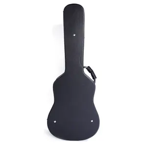 41 Inch Black Acoustic Guitar Case High Grade Flat Leather Hard Shell for Musicians Secure Hold Spacious Interior 44.5 x 17.7 x 7.3 Inches