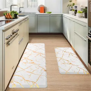 UKISS 2-Piece Marble-Patterned Kitchen Rug Set - Thick, Fatigue-Relieving, Waterproof, Non-Slip Standing Mats (17.3x28in + 17.3x48in) for Kitchen