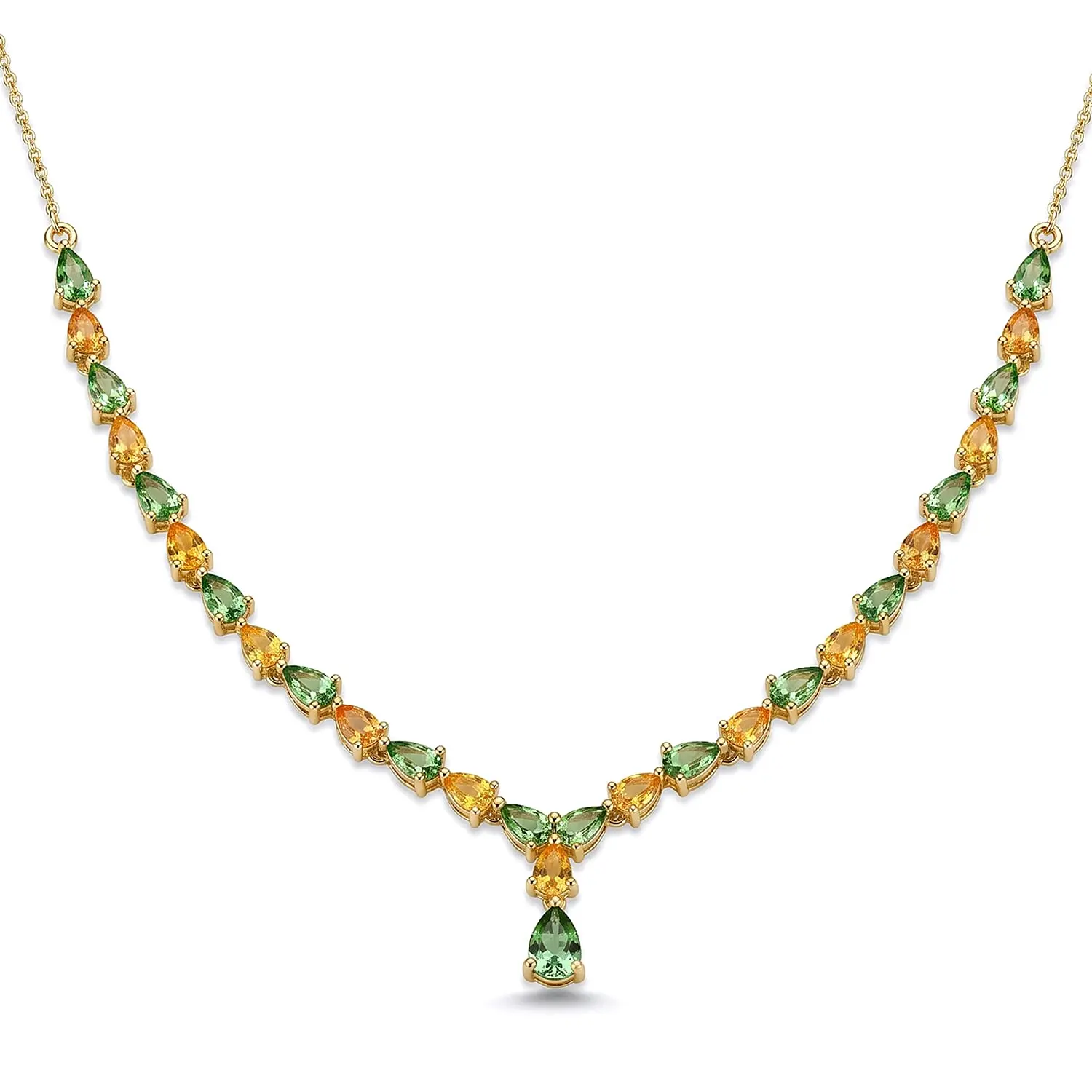 Epic Deal D'Joy Premium Tsavorite Garnet, Yellow Sapphire Necklace (18 Inches) in 18K Vermeil YG Over Sterling Silver 5.30 ctw