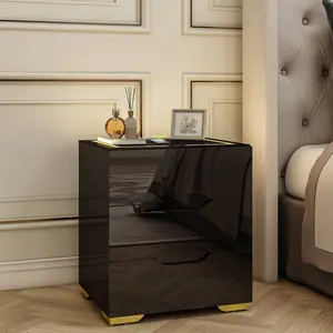 Black AC100-240V US standard High gloss bedside table with wireless charging, light, USB socket and US standard plug tv stand