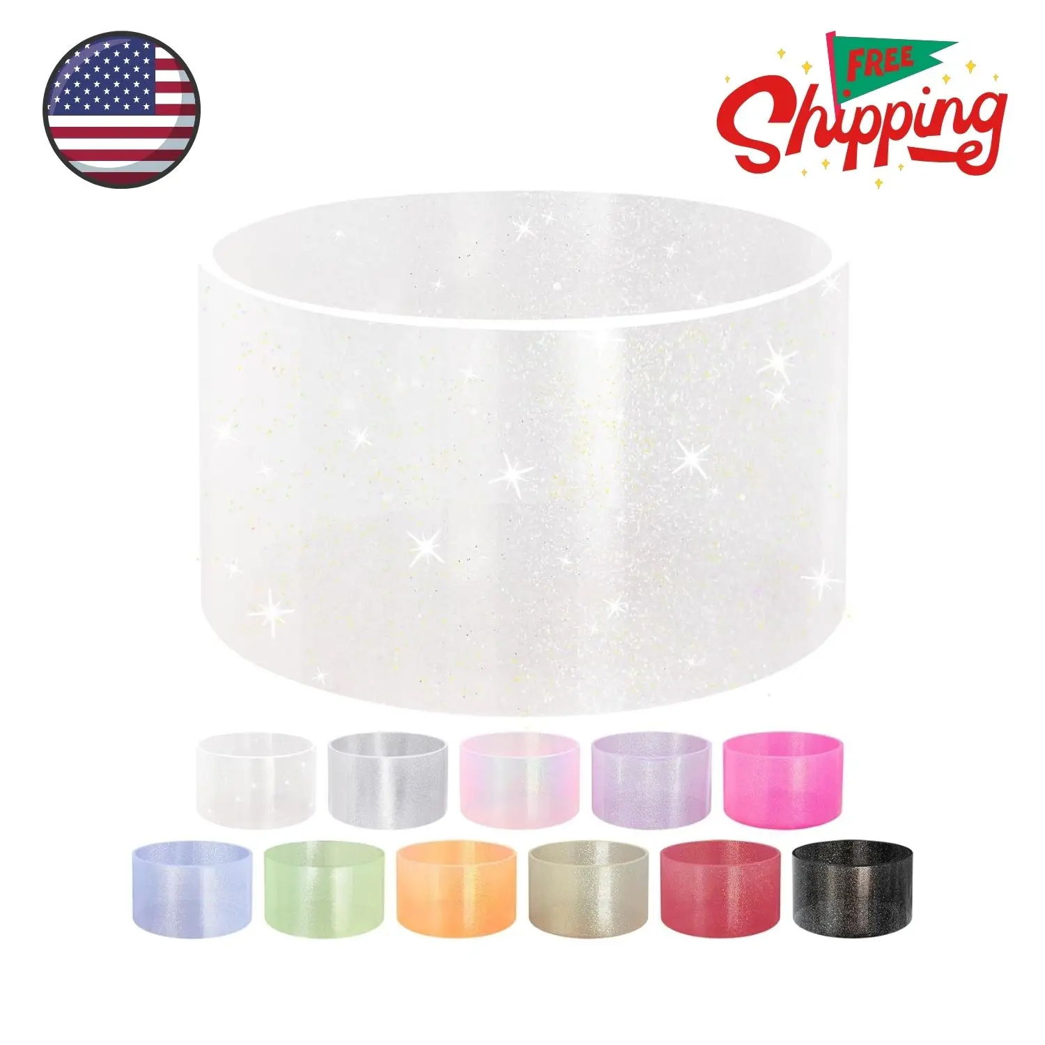 Luster Glitter Silicone Transparent Boot for Stanley 20-40oz White