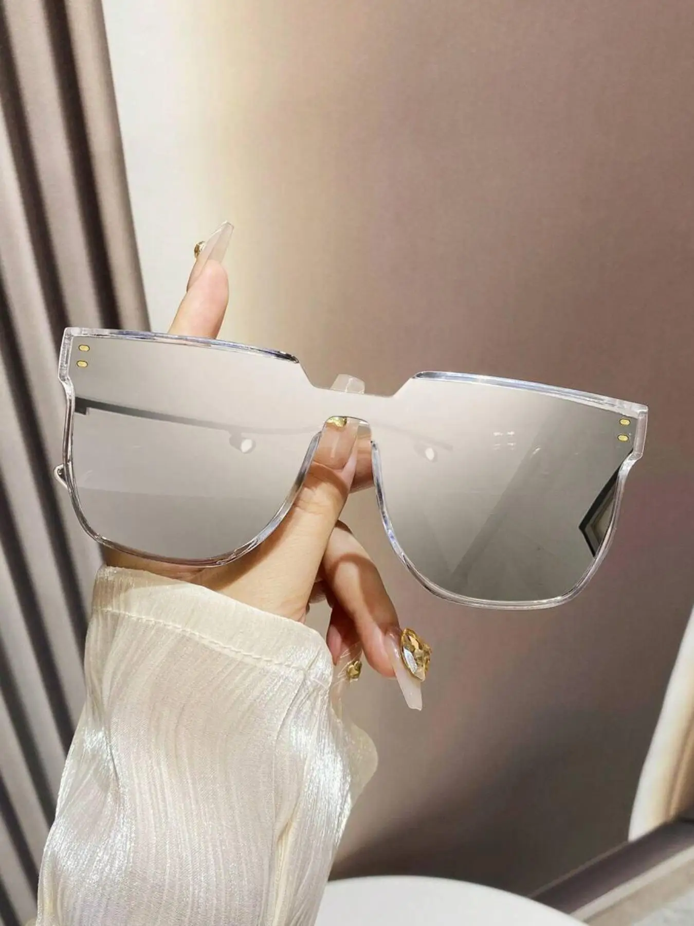 Flat Top Mirror Lens Sunglasses for Women, Summer Trendy Casual Thin Clear Frame Trendy Styling Sunglasses for Everyday Use, Fashion Accessories for O