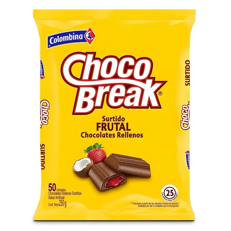 Colombina Chocobreak Surtido Frutal 50 Pieces 250g Chocolate Snack with Fruit Filling Sweet Easter Day Snack