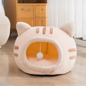 Cat Bed, Semi-Enclosed Cat House with Non-Slip Bottom, Soft Plush Cat Bed, Comfortable Cat Furniture for Cats and Small Puppies, Shaped Beds