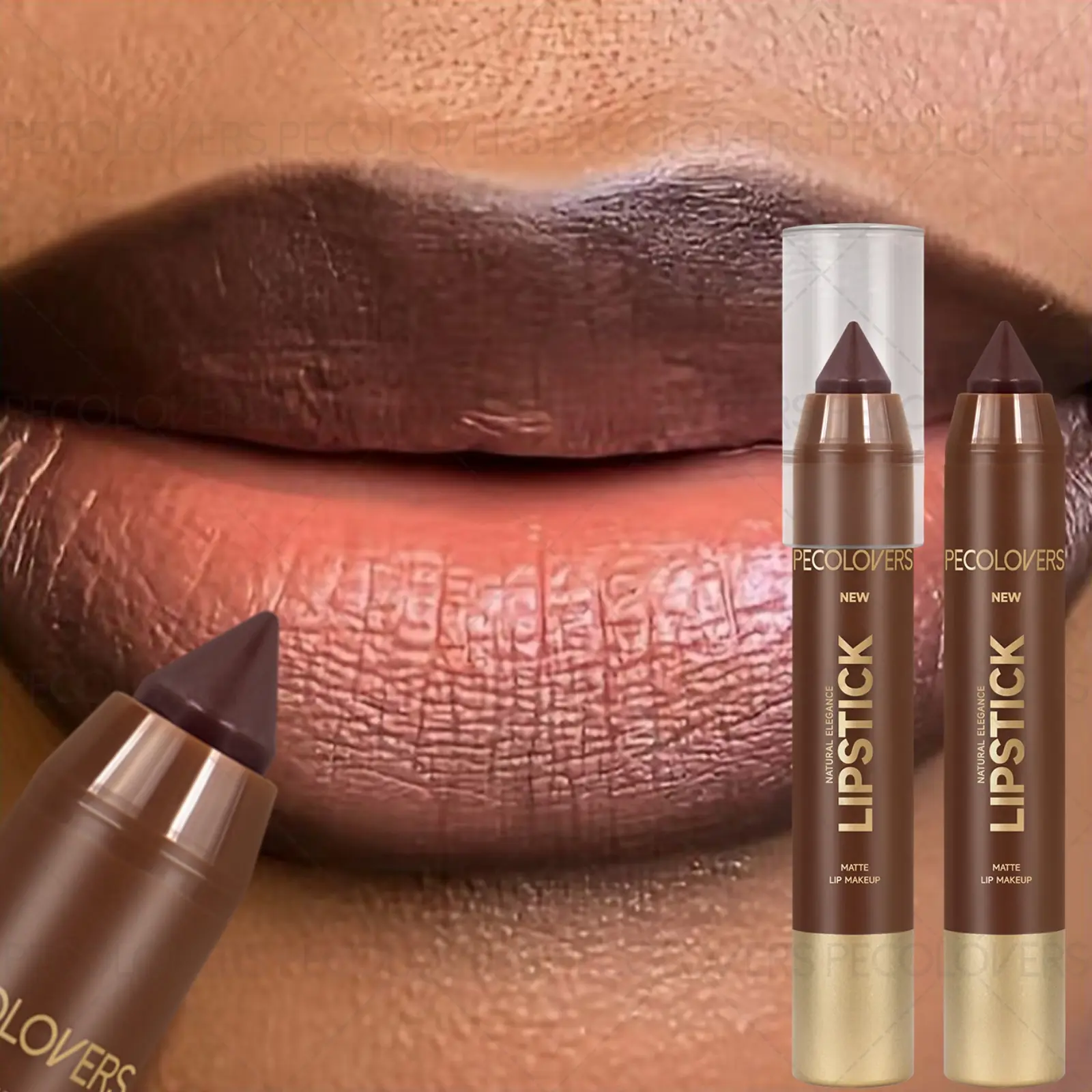 1PC 2-in-1 Lip Liner and Lipstick, Matte Lip Pencil, Matte Finish, Precise Tip, Easy To Apply, Brown Tone, Lip Contour, Suitable for Autumn and Winter Makeup
