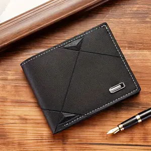 Men's Simple Casual Short Wallet with Card Slots and Fashion Metal Decoration in Soft PU-Leather wallet men