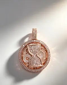 M2-2174Out Hourglass Gear Hip Hop Pendant | Rose Gold Bling Time Theme Charm Fit Cuban Link Chain tiktokshopspringglowup Trendy Jewellery Accessories Necklaces summerwins