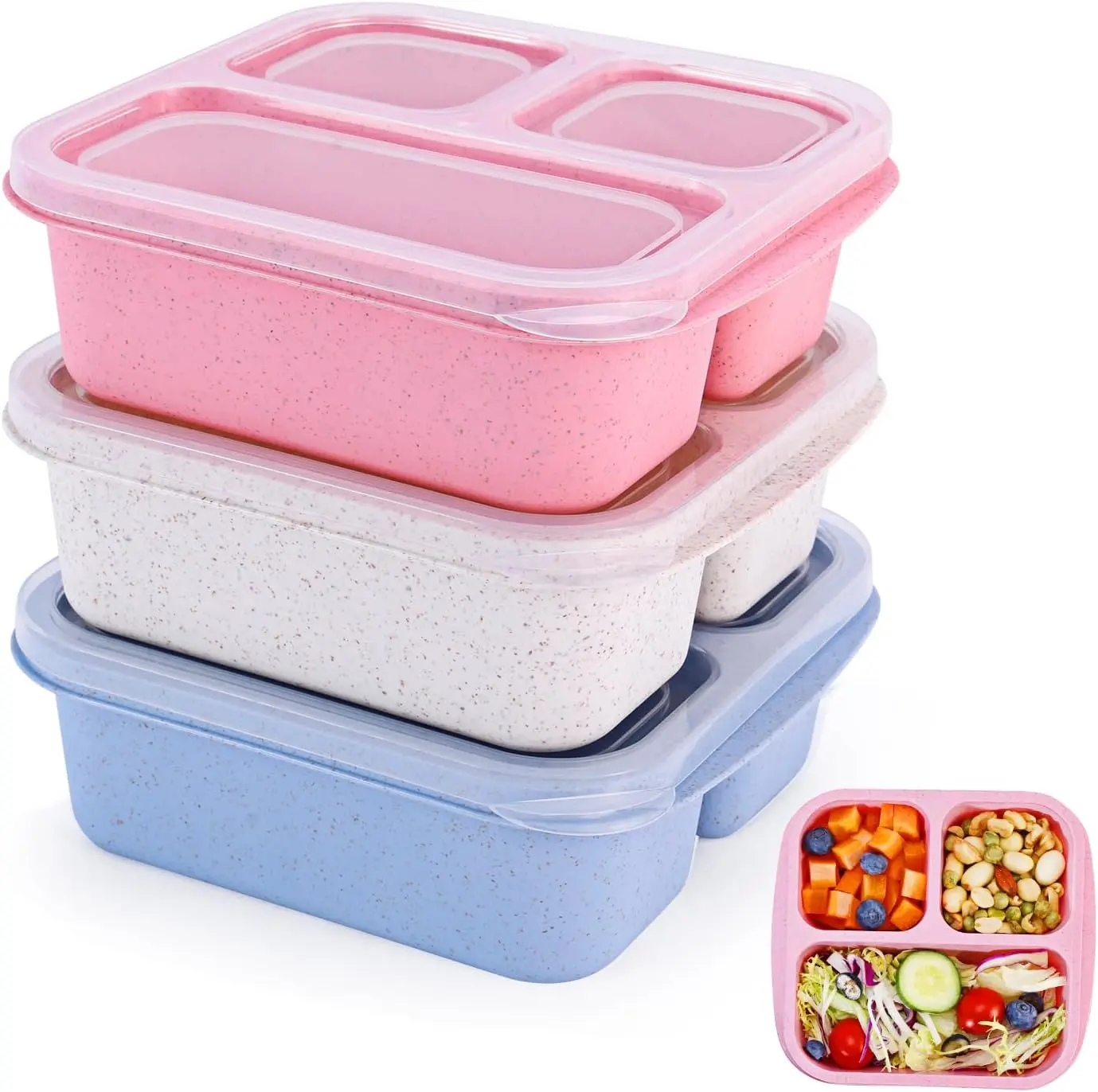 Bento Box [Portion Size], 3 Pack Snack Containers with 3 Compartments for Meal Prep & On-the-Go [School, Travel], Lunchable Container  and