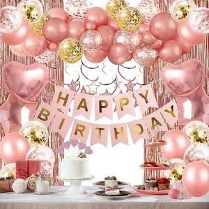 Elegant Blue, Silver & Rose Gold Birthday Balloon Decoration Kit | Includes Foil Curtain, Heart Balloons & Confetti Balloons | Perfect for Surprise Parties, Baby Showers & Summer Celebrations
