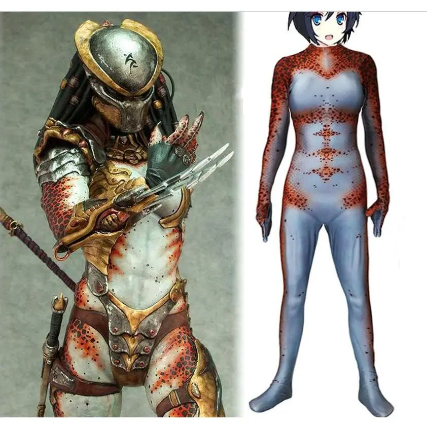 Female The Predator Cosplay Costume 3D Print Spandex Zentai Women Girls Predator Basic Suit Halloween Bodysuit Adults Kids