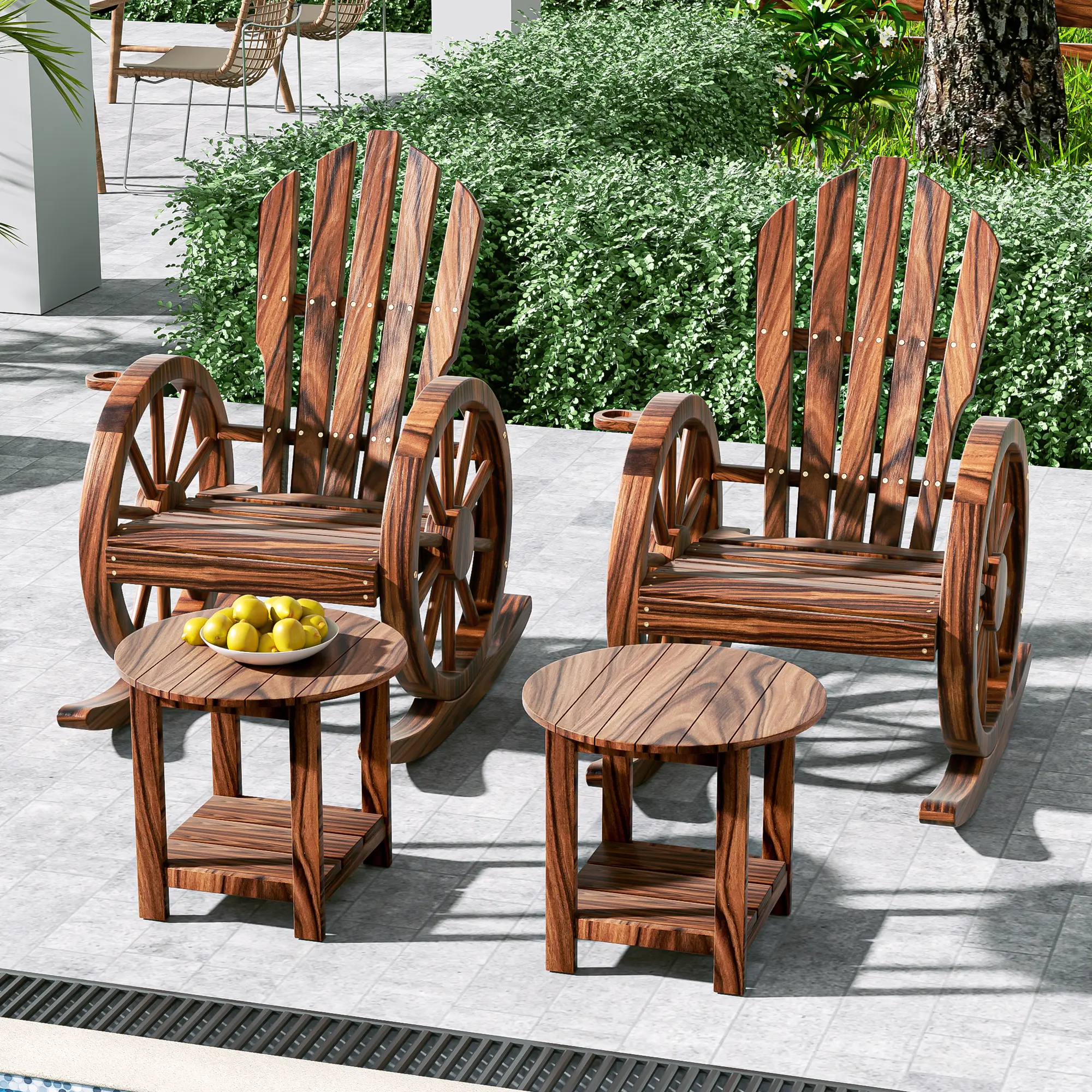 AHB Heavy-Duty Wooden Outdoor Rocking Chair - Rustic Brown Country Adirondack Outside Chair, Slatted Design Porch Patio Accessory, Sturdy Weatherproof Outdoor Rockers for Summer Garden Patio Furniture